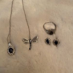 Sapphire 14K white gold earrings, necklaces, ring